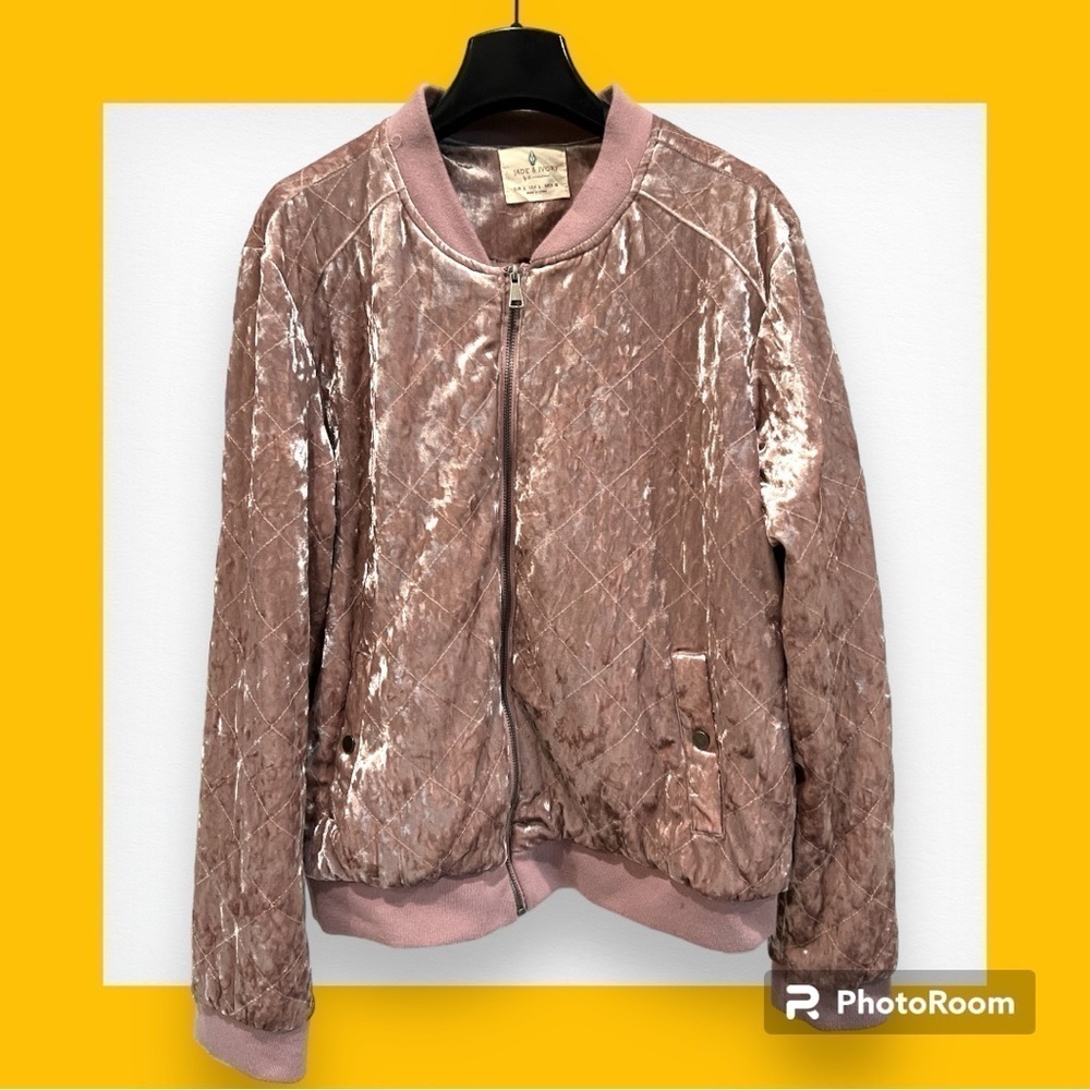 Jade & Ivory Pink Mauve Metallic Quilted Bomber Jacket Large